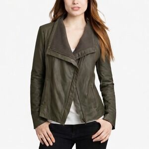 TAHARI Genuine Lamb Leather Jacket Womens XL Asymmetrical Zip Moto Biker Bomber